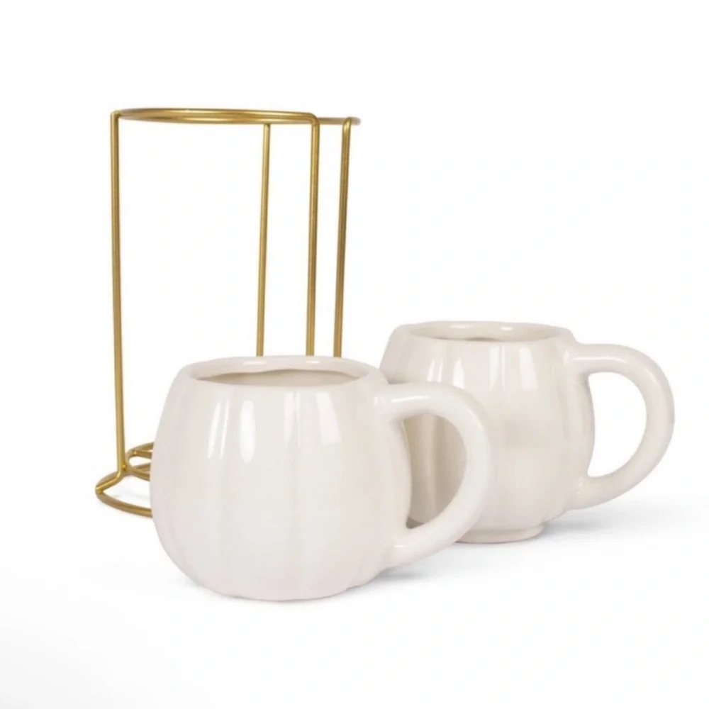 New! Target Bullseye Playground Set of 2 Stackable Pumpkin Mugs w/ Gold Stand